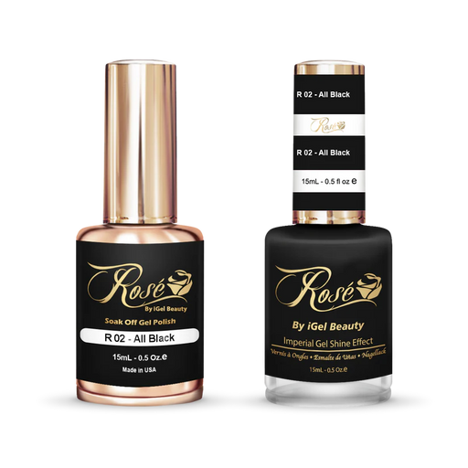 iGel 0.5oz, ROSE Collection, Gel Polish + Nail Lacquer, #002, All Black