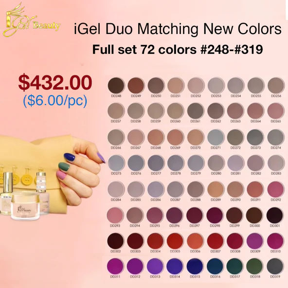 iGel Nail Lacquer + Gel Polish Match, 0.5oz, Full line of 72 NEW Colors (From DD248 To DD319)