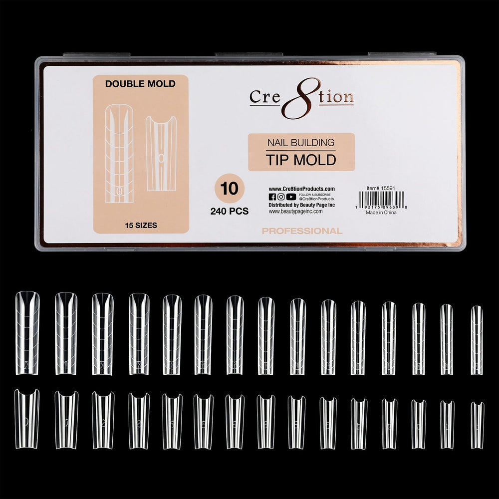 Cre8tion Nail Building - Tip Double Mold 10, Sizes 15, BOX (Pk: 240 pcs/box, 100 boxes/case)