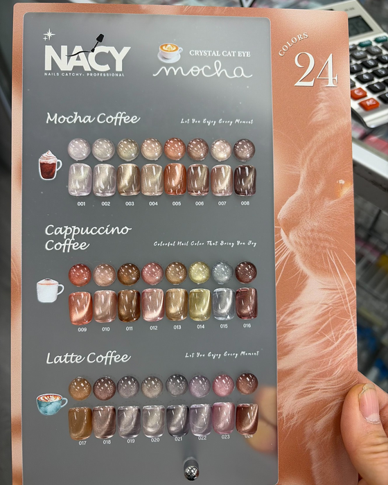 Nacy Coffee Mocha Crystal Cat Eye Gel 0.5oz (24 colors) Color Book Display