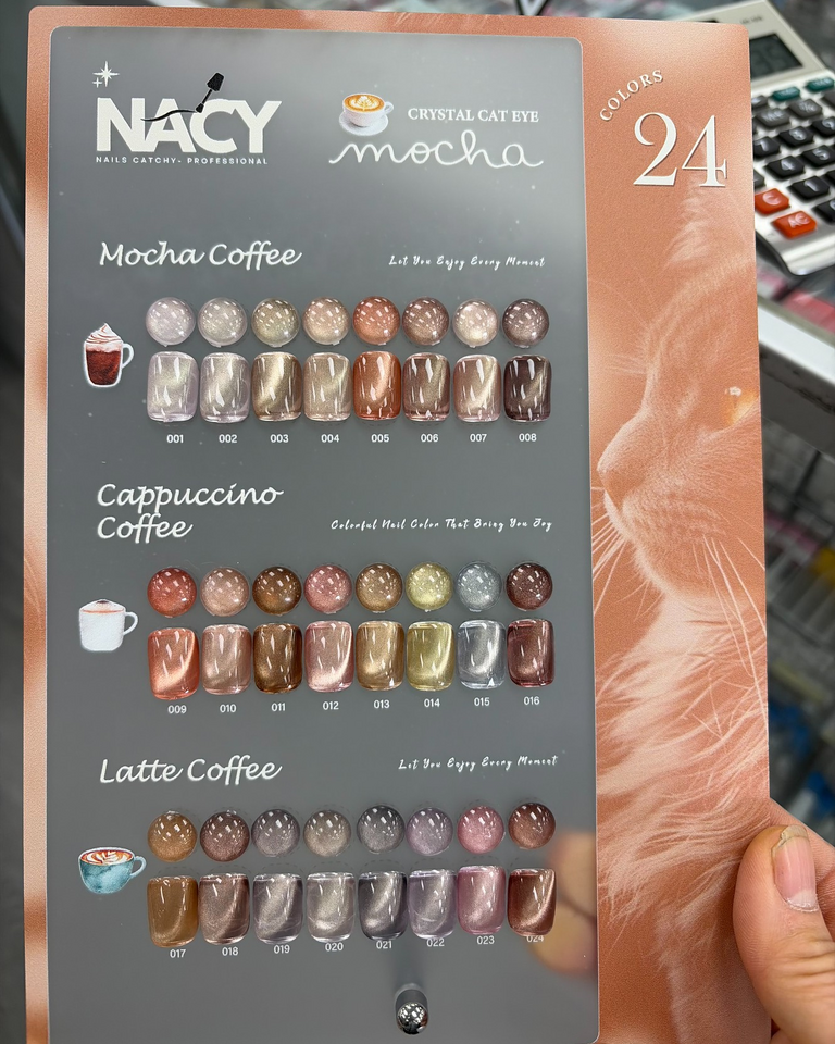 Nacy Coffee Mocha Crystal Cat Eye Gel 0.5oz (24 colors) Color Book Display