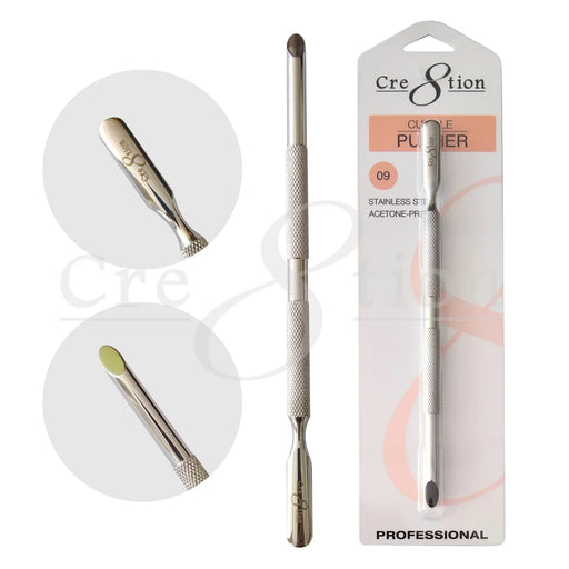 Cre8tion Stainless Steel - Cuticle Pusher P09, Silver (Pk: 12 pcs/box, 288 pcs/case) - SKU 16135