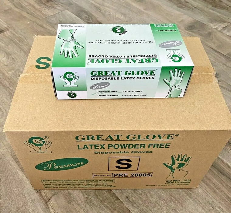 Great Glove Premium Non-Medical Latex Gloves, Size S, CASE, 100pcs/box, 10boxes/case OK0525VD