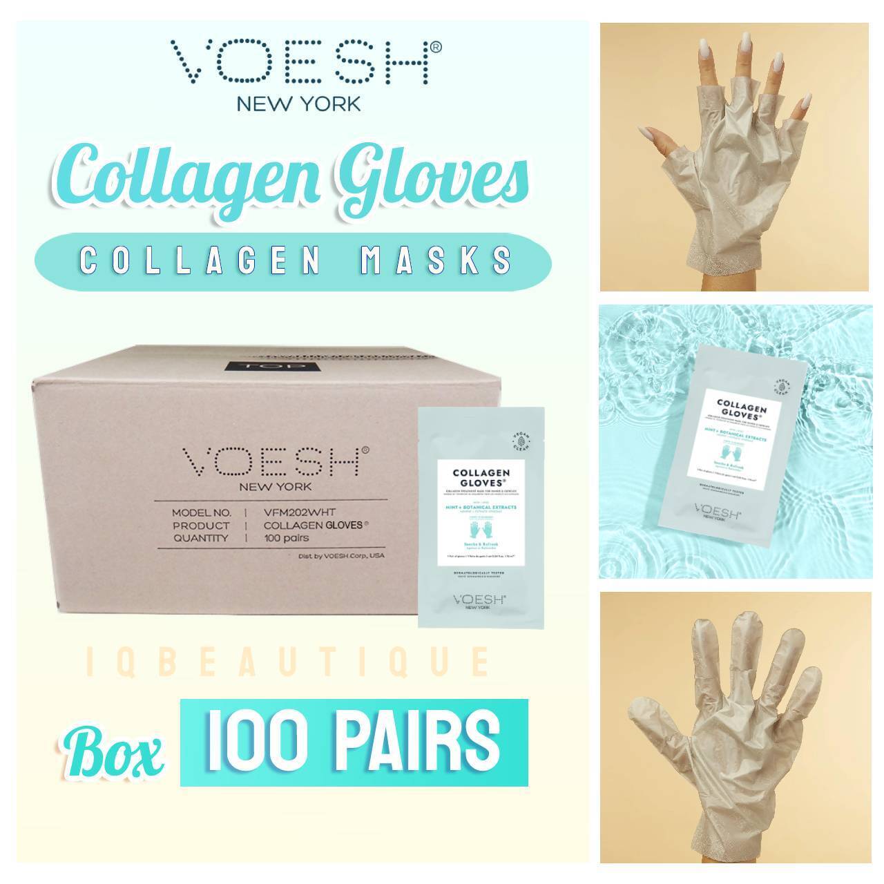 Voesh MINT & BOTANICAL EXTRACTS Collagen GLOVES, BOX, VHM212 PEP (Pk: 100 pairs/box, 4 boxes/case)