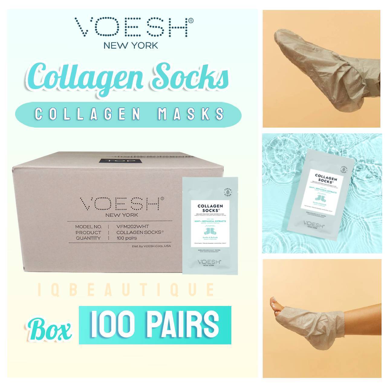 Voesh MINT & BOTANICAL EXTRACTS Collagen SOCKS, BOX, VFM212 PEP (Pk: 100 pairs/box, 4 boxes/case)