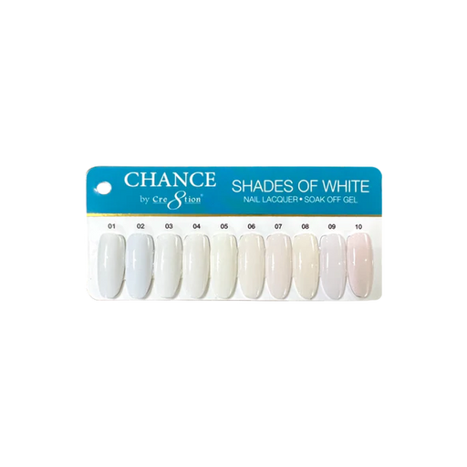 Chance Gel 0.5oz (by Cre8tion), Shade of White Collection, Full Line Of 10 Colors ( From 01 To 10)