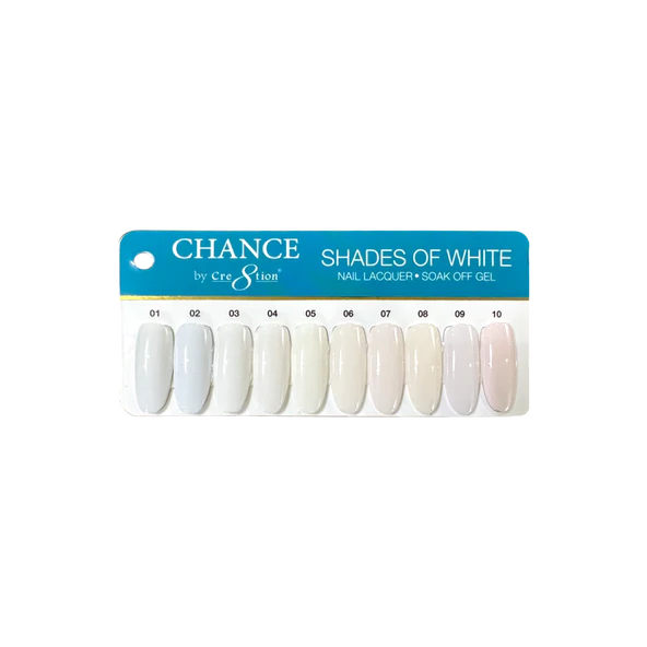 Chance Gel 0.5oz (by Cre8tion), Shade of White Collection, Full Line Of 10 Colors ( From 01 To 10)