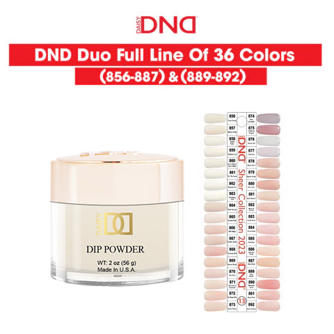 DND 2in1 Acrylic/Dipping Powder, 2oz, Sheer Collection. Full Line 36 Colors (From 856 To 887 & From 889 To 892)