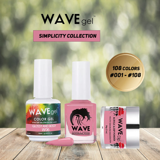 Wave Gel 4in1 Acrylic/Dipping Powder + Gel Polish + Nail Lacquer, SIMPLICITY Collection, Full Line Of 108 Colors (From 001 To 108)