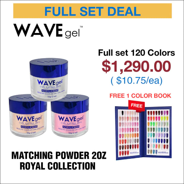 Wave Gel Acrylic/Dipping Powder, ROYAL I Collection, Full Line Of 120 Colors (From 001 To 120), 2oz