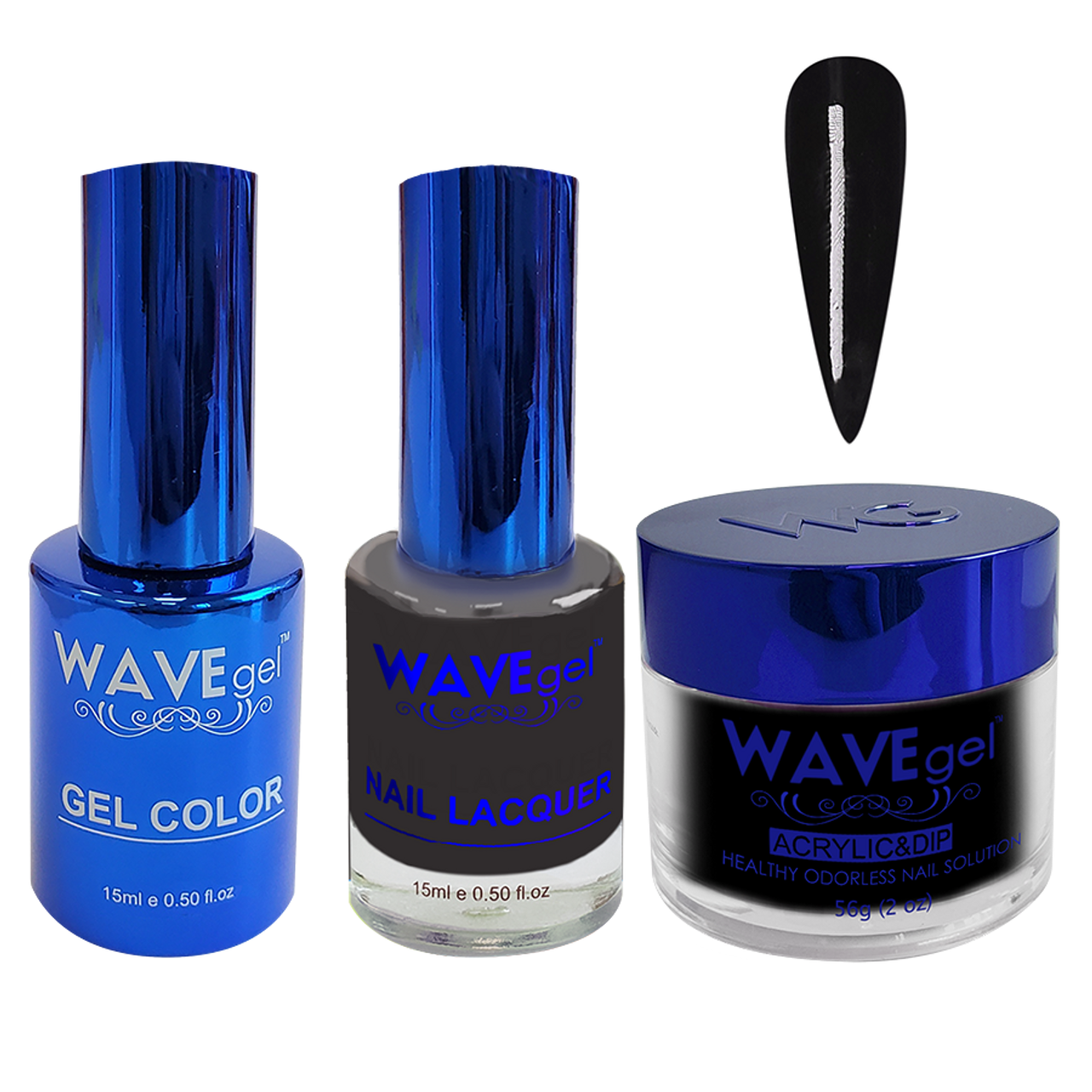 Wave Gel 4in1 Dipping Powder + Gel Polish + Nail Lacquer, ROYAL Collection, 002, Black Envy