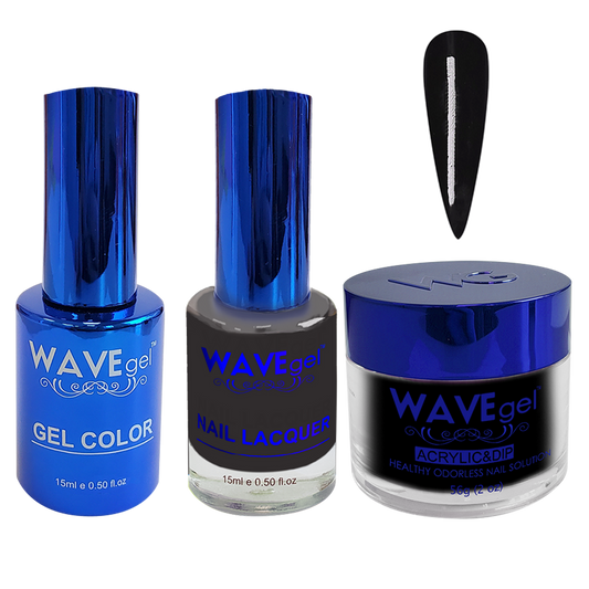 Wave Gel 4in1 Dipping Powder + Gel Polish + Nail Lacquer, ROYAL Collection, 002, Black Envy