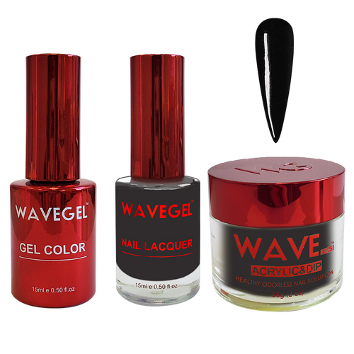 Wave Gel 4in1 Dipping Powder + Gel Polish + Nail Lacquer, QUEEN Collection, 001, SILKY BLACK