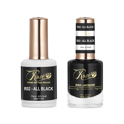 Rose Gel Polish And Nail Lacquer, 002, All Black, 0.5oz