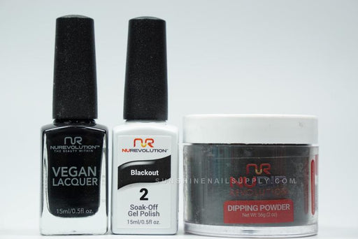 NuRevolution 3in1 Dipping Powder + Gel Polish + Nail Lacquer, 002, Blackout OK1129