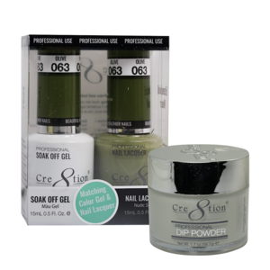 Cre8tion 3in1 Dipping Powder + Gel Polish + Nail Lacquer, 063, Olive, 3104-0663 OK0117MD