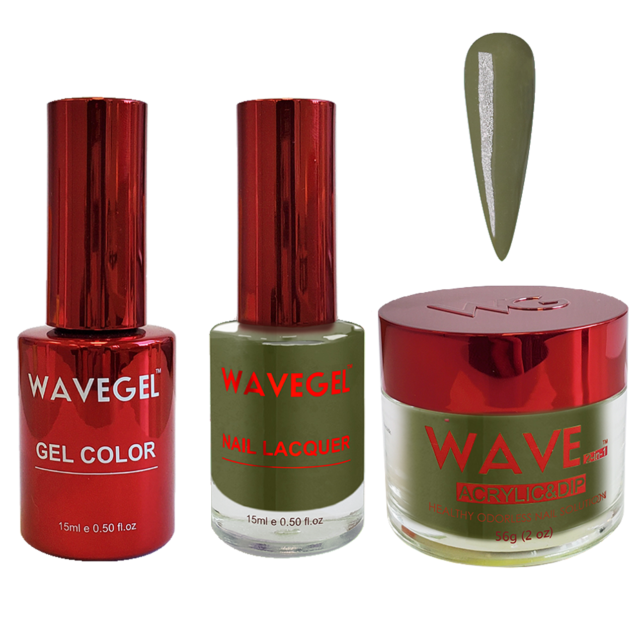 Wave Gel 4in1 Dipping Powder + Gel Polish + Nail Lacquer, QUEEN Collection, 103, Camouflage Green