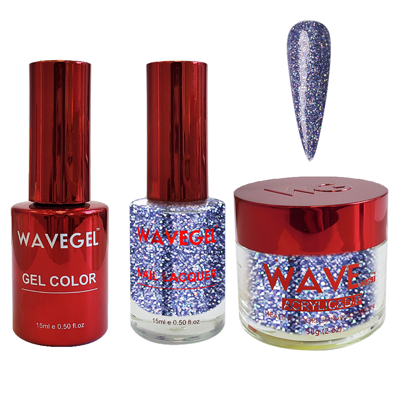 Wave Gel 4in1 Dipping Powder + Gel Polish + Nail Lacquer, QUEEN Collection, 113, Blue Sparkle