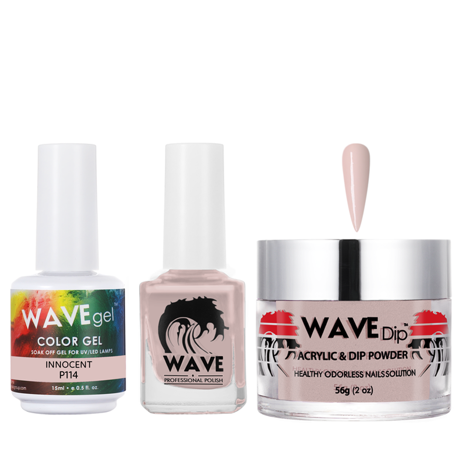 Wave Gel 4in1 Acrylic/Dipping Powder + Gel Polish + Nail Lacquer, SIMPLICITY Collection, 114, Innocent