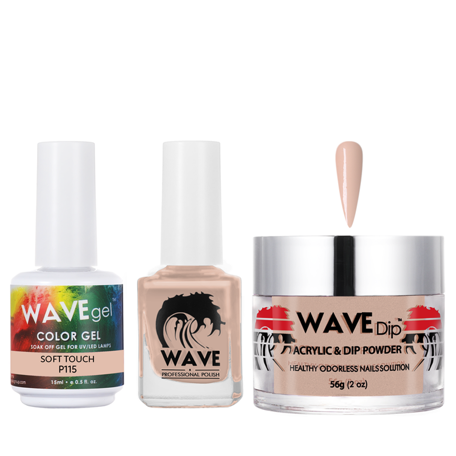 Wave Gel 4in1 Acrylic/Dipping Powder + Gel Polish + Nail Lacquer, SIMPLICITY Collection, 115, Soft Touch