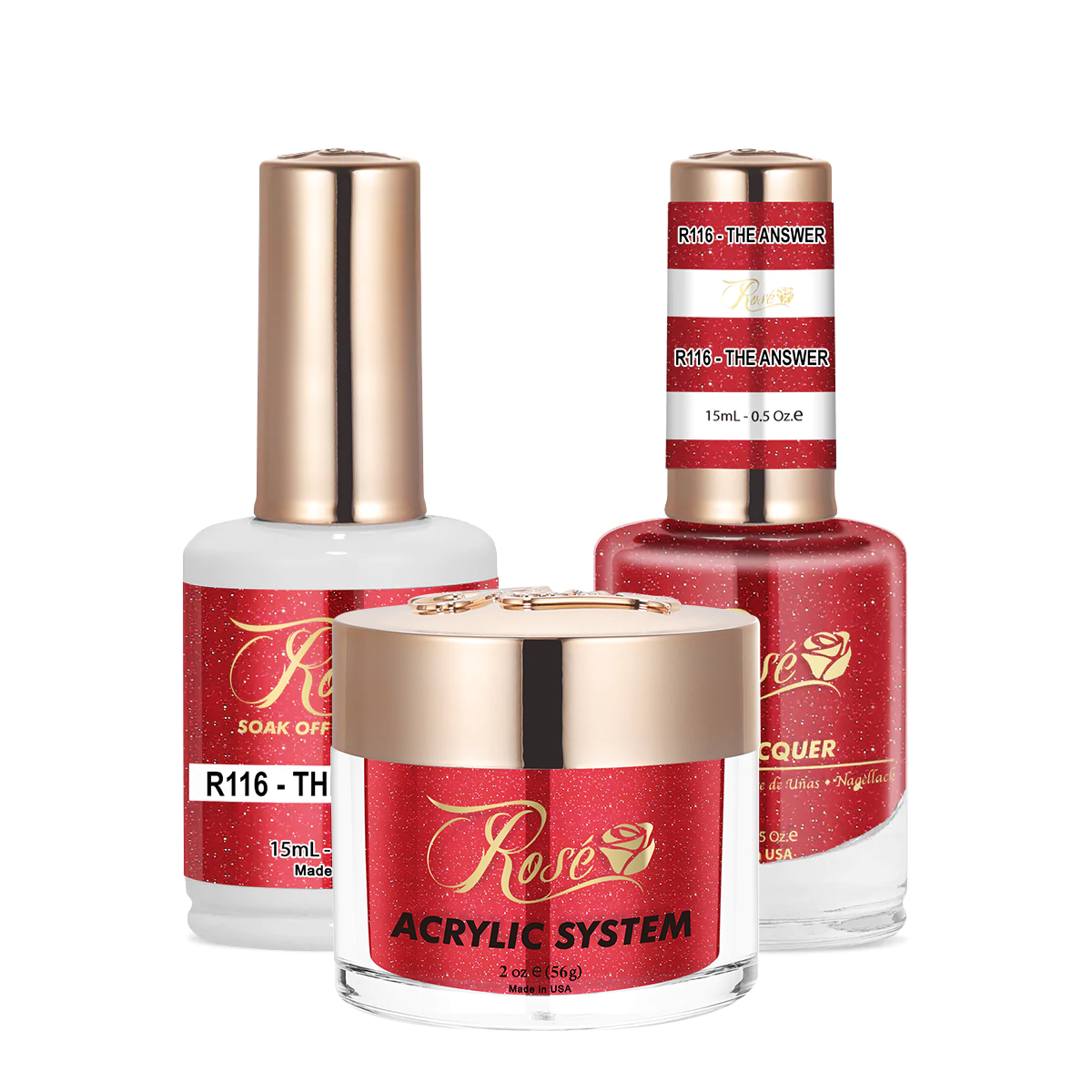 Rose 3in1 Acrylic/Dipping Powder + Gel Polish + Nail Lacquer, 116, The Answer