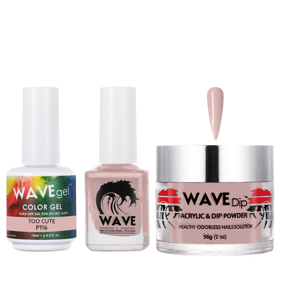 Wave Gel 4in1 Acrylic/Dipping Powder + Gel Polish + Nail Lacquer, SIMPLICITY Collection, 116, Too Cute