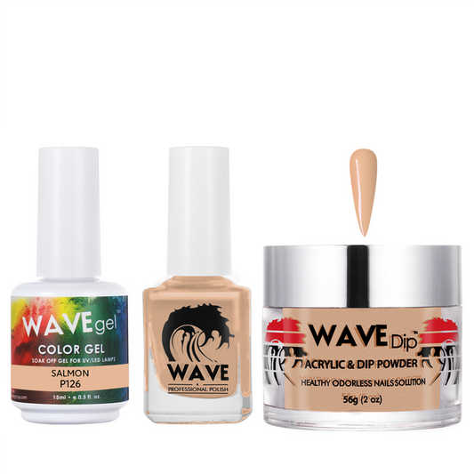 Wave Gel 4in1 Acrylic/Dipping Powder + Gel Polish + Nail Lacquer, SIMPLICITY Collection, 126, Salmon