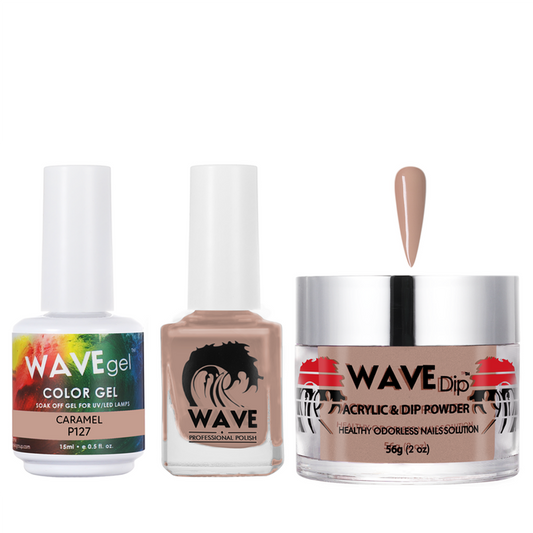 Wave Gel 4in1 Acrylic/Dipping Powder + Gel Polish + Nail Lacquer, SIMPLICITY Collection, 127, Caramel