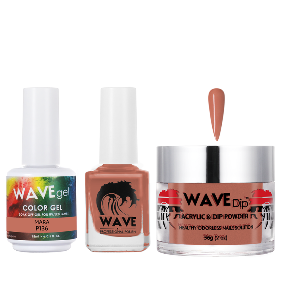 Wave Gel 4in1 Acrylic/Dipping Powder + Gel Polish + Nail Lacquer, SIMPLICITY Collection, 136, Mara