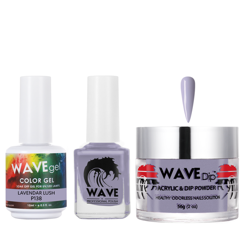 Wave Gel 4in1 Acrylic/Dipping Powder + Gel Polish + Nail Lacquer, SIMPLICITY Collection, 138, Lavendar Lush