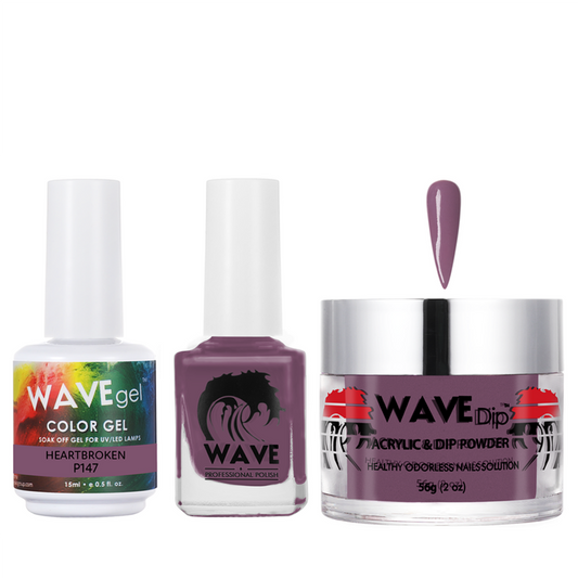 Wave Gel 4in1 Acrylic/Dipping Powder + Gel Polish + Nail Lacquer, SIMPLICITY Collection, 147, Heartbroken