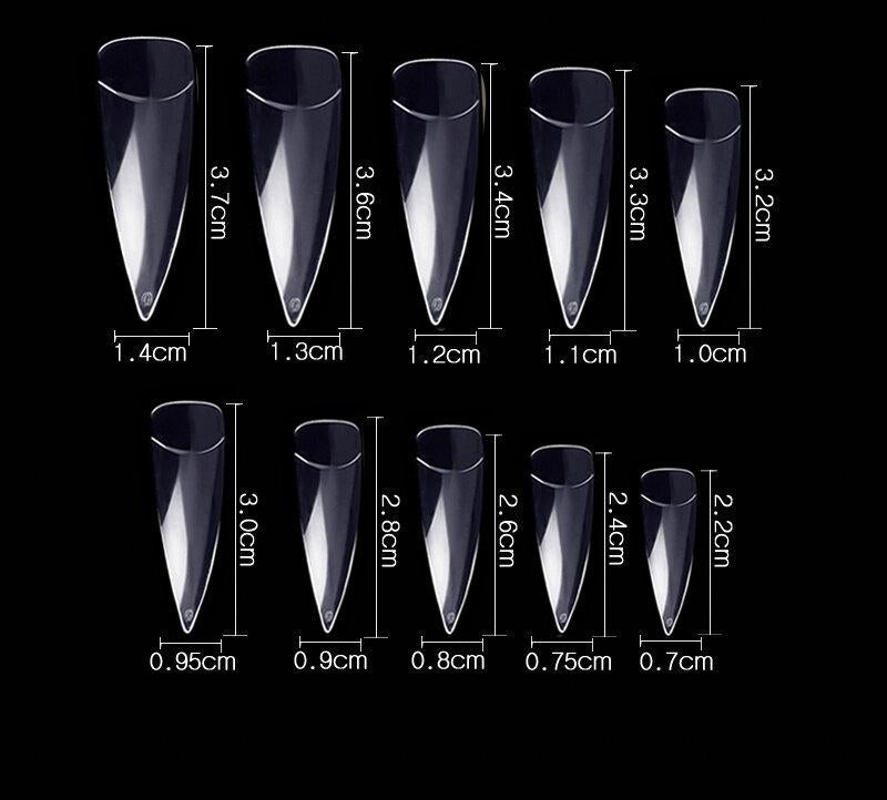 Cre8tion Special Shape Clear Tips, 09-SUPER CURVE STILETTO, 500 pcs/box, 15145, E27C (Packing: 100 boxes/case)