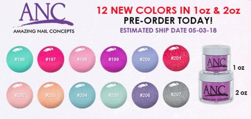 ANC Dipping Powder, 12 New Colors (from 2OP196 to 2OP207), 2oz