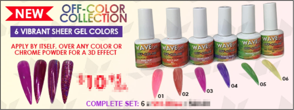 Wave Gel Vibrant Sheer Gel Polish, Full line of 6 colors (form 01 to 06), 0.5oz OK1129