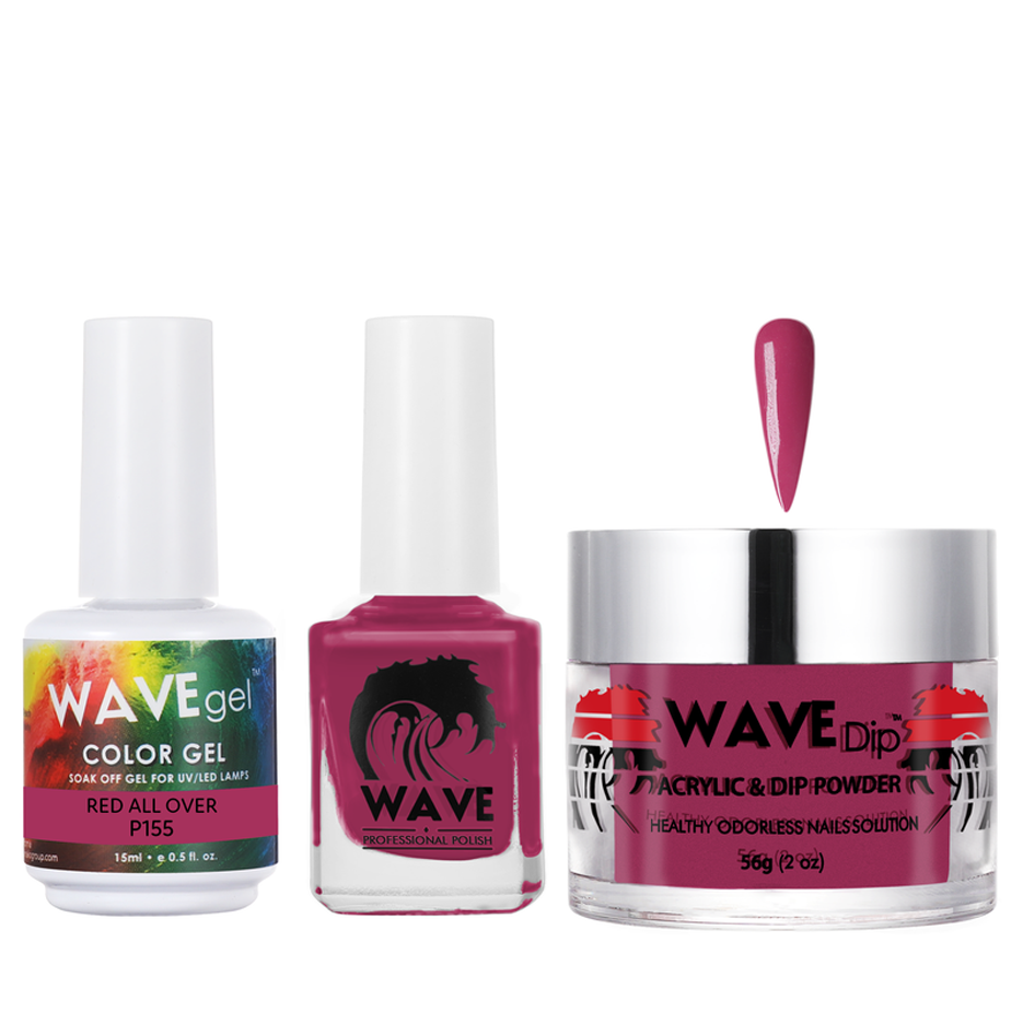 Wave Gel 4in1 Acrylic/Dipping Powder + Gel Polish + Nail Lacquer, SIMPLICITY Collection, 155, Red All Over