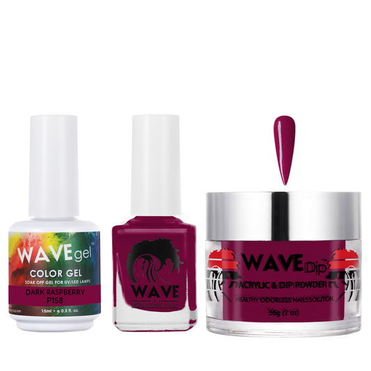 Wave Gel 4in1 Acrylic/Dipping Powder + Gel Polish + Nail Lacquer, SIMPLICITY Collection, 158, Dark Raspberry