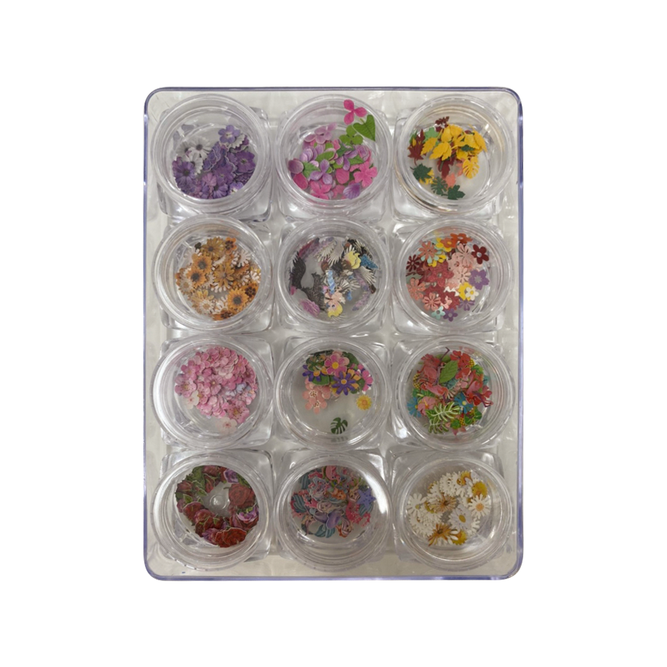 Airtouch Nail Art Paper, Flower Collection Set #03, 12 jars/box OK0827LK