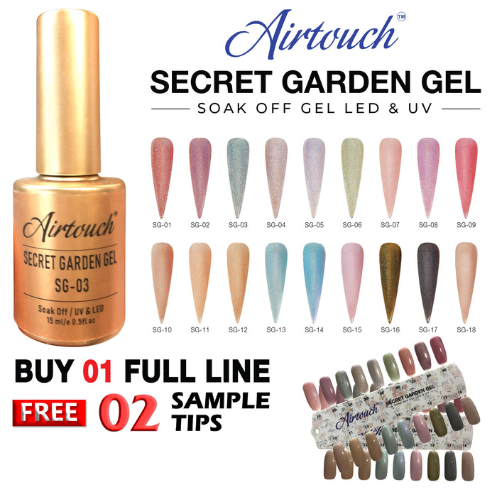 Airtouch Secret Garden Gel, 0.5oz, Full Line Of 18 Colors ( From SG-01 TO SG-18 ), Buy 1 Full Line Get 2 pcs Sample Tips FREE