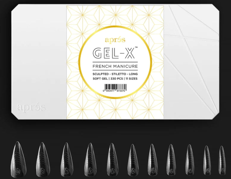 Apres Gel-X, French Manicure Tips, Sculpted STILETTO LONG, Box of Tips, FM-SSTL, 51016 (PK: 5pcs/box)