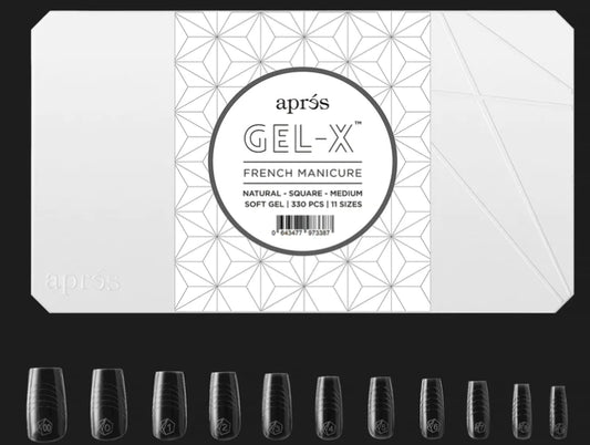 Apres Gel-X, French Manicure Tips, Natural SQUARE MEDIUM, Box of Tips, FM-NSM, 51018 (PK: 5pcs/box)