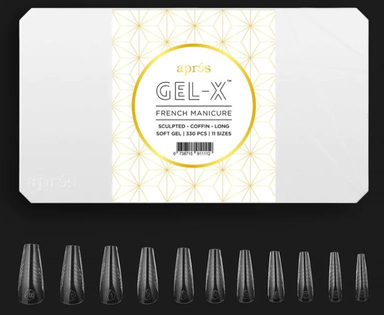 Apres French Manicure Gel-X Tips, Sculpted Coffin Long, FM-SCL (Pk: 330 pcs/box)
