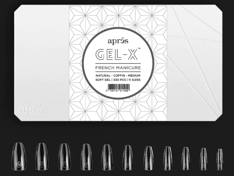 Apres French Manicure Gel-X Tips, Natural Coffin Medium, Box Of Tips, FM-NCM (Pk: 5 boxes/case)