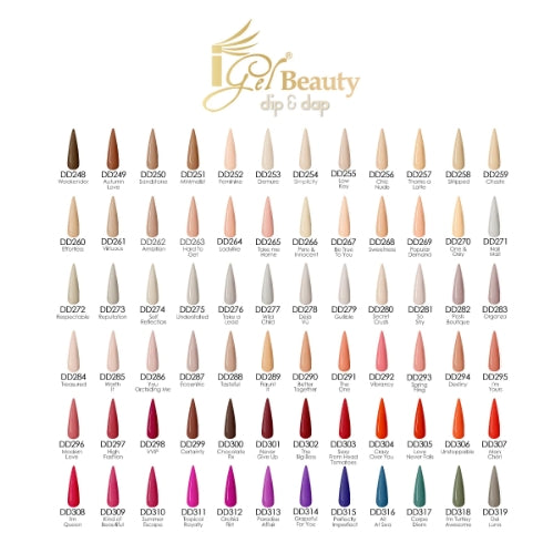 iGel Acrylic/Dipping Powder, Dip & Dap Collection, 2oz, Full line of 72 New Colors (From DD248 To DD319)