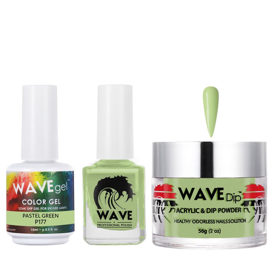 Wave Gel 4in1 Acrylic/Dipping Powder + Gel Polish + Nail Lacquer, SIMPLICITY Collection, 177, Pastel Green