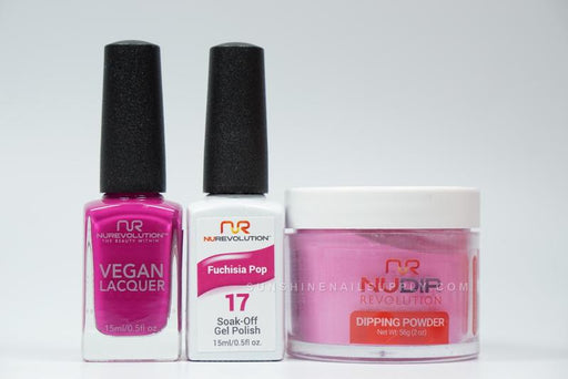 NuRevolution 3in1 Dipping Powder + Gel Polish + Nail Lacquer, 017, Fuchsia Pop OK1129
