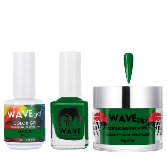 Wave Gel 4in1 Acrylic/Dipping Powder + Gel Polish + Nail Lacquer, SIMPLICITY Collection, 180, Jealous