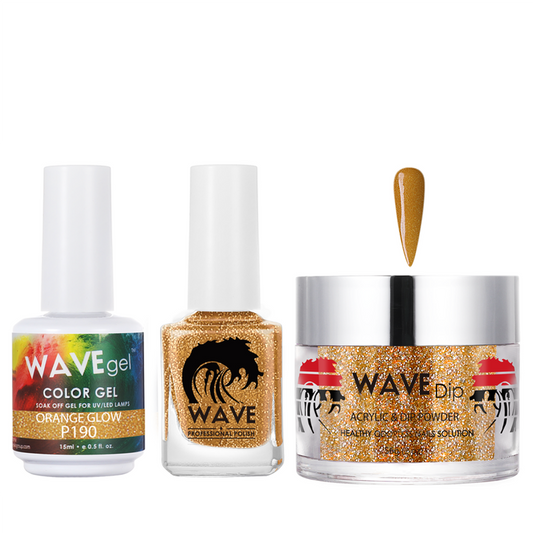 Wave Gel 4in1 Acrylic/Dipping Powder + Gel Polish + Nail Lacquer, SIMPLICITY Collection, 190, Orange Glow