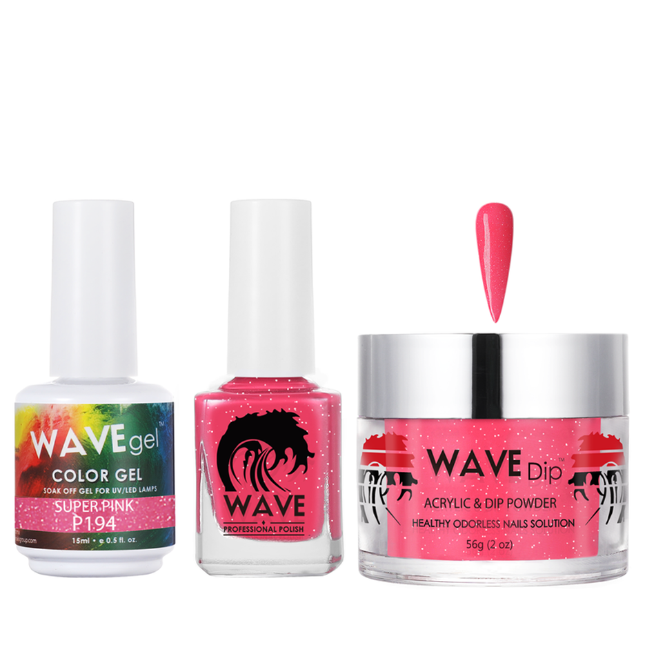 Wave Gel 4in1 Acrylic/Dipping Powder + Gel Polish + Nail Lacquer, SIMPLICITY Collection, 194, Super Pink