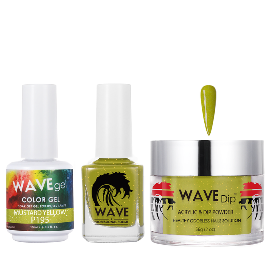 Wave Gel 4in1 Acrylic/Dipping Powder + Gel Polish + Nail Lacquer, SIMPLICITY Collection, 195, Mustard Yellow