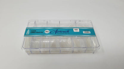 Airtouch Nail Tips Box, 02, CLEAR - LONG STILETTO, 10 sizes (From #00 To #09), 600pcs/box, 15197 (Packing: 100 boxes/case) OK1114VD